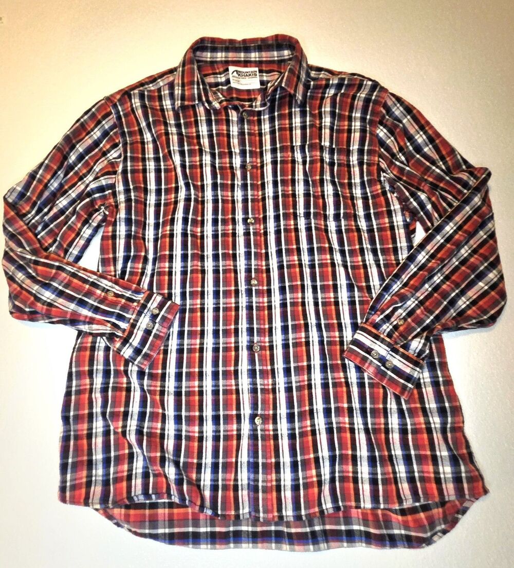 Mountain Khakis Flannel Shirt Mens XL Red, Black, Blue Plaid Long Sleeve Button